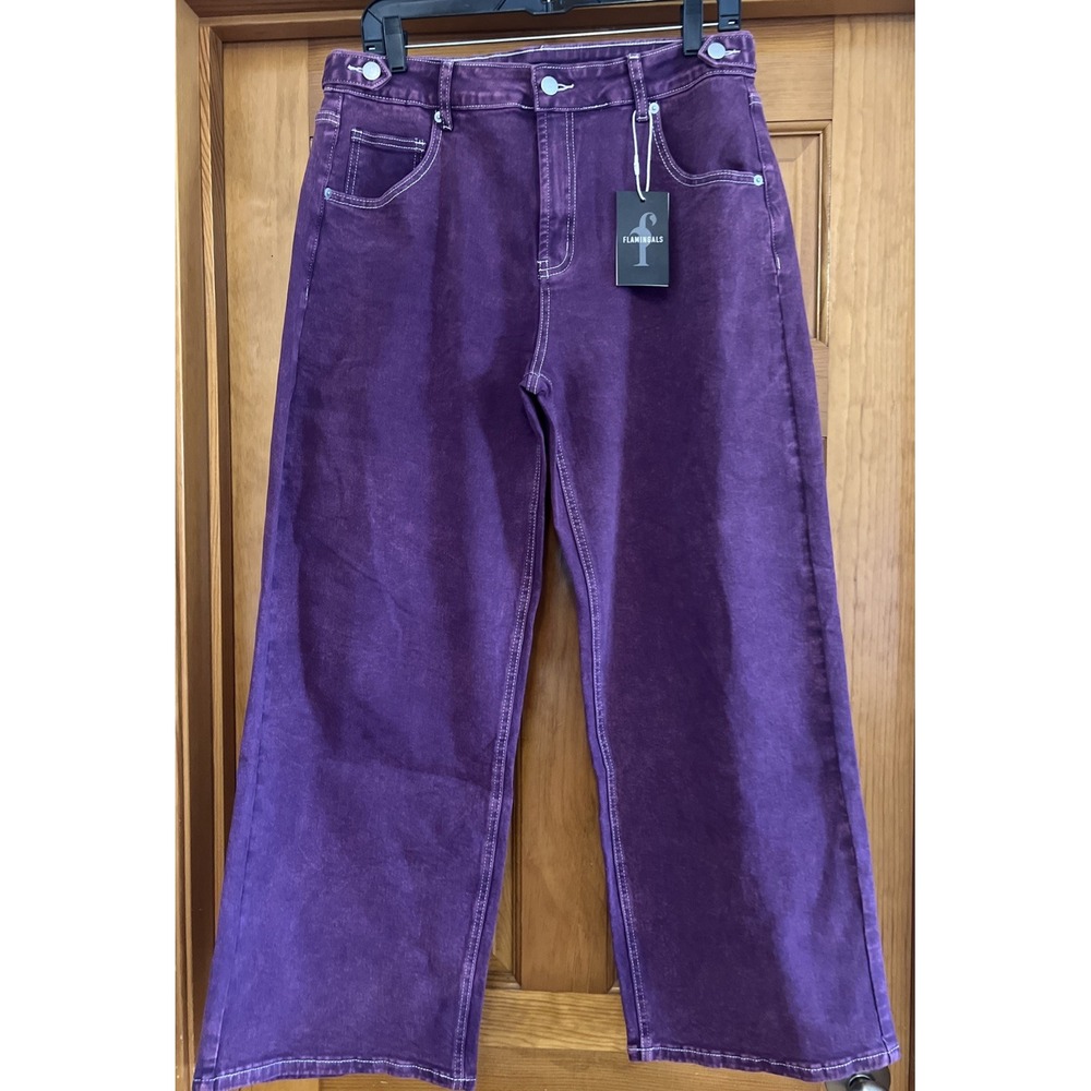 Flamingals Women's Wide Leg Jeans Purple High Rise Sz Xl Rare